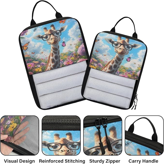 Giraffe 6 Set Compression Packing Cubes Cute Expandable Packing Organizer for Travel Accessories Luggage Suitcase Bag