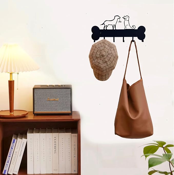Dog Leash Holder Wall Mount, Dog Supply Organizer with 6 Hooks | Holder Wall Mount Metal Key Hooks for Wall， Wall Storage for Hanging Leash, Vest, Harness, Keys