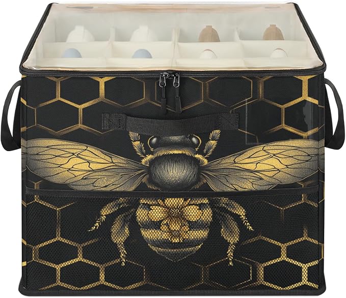TropicalLife Wildlife Bee Shoe Organizer for Closet | Geometric Honeycomb Foldable Shoe Storage Organizer Box Bin with Adjustable Dividers and Clear Cover, Fits up to 16-32 Pairs