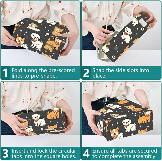 Emelivor Cute Pets Dogs Black Print Magazine Holder Set of 3 Desk File Organizer Foldable Vertical Folder Holder with Labels for Office Organization Book Bins for Library Classroom Home