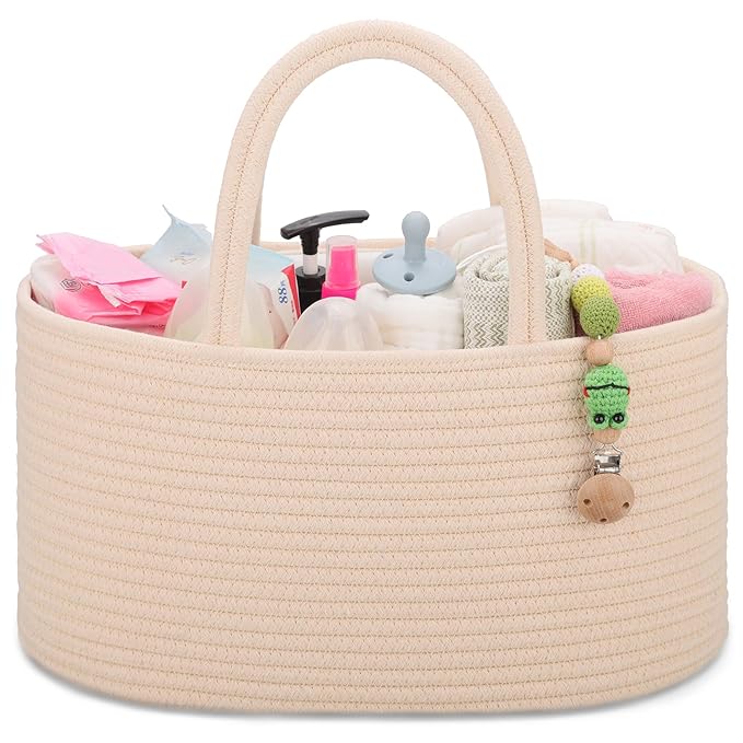 COMSE Baby Diaper Caddy Organizer with Handles, Cotton Rope, Beige