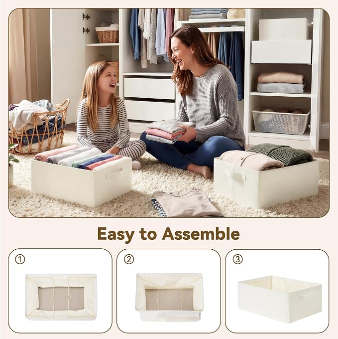 GRANNY SAYS Fabric Storage Baskets, Storage Bins, Beige, Large, 2-Pack | With Metal Frame, Foldable, Sturdy Handles, for Closet, Shelf, Living Room, Bedroom, Holds Blankets, Clothes, 17"x13"x7"
