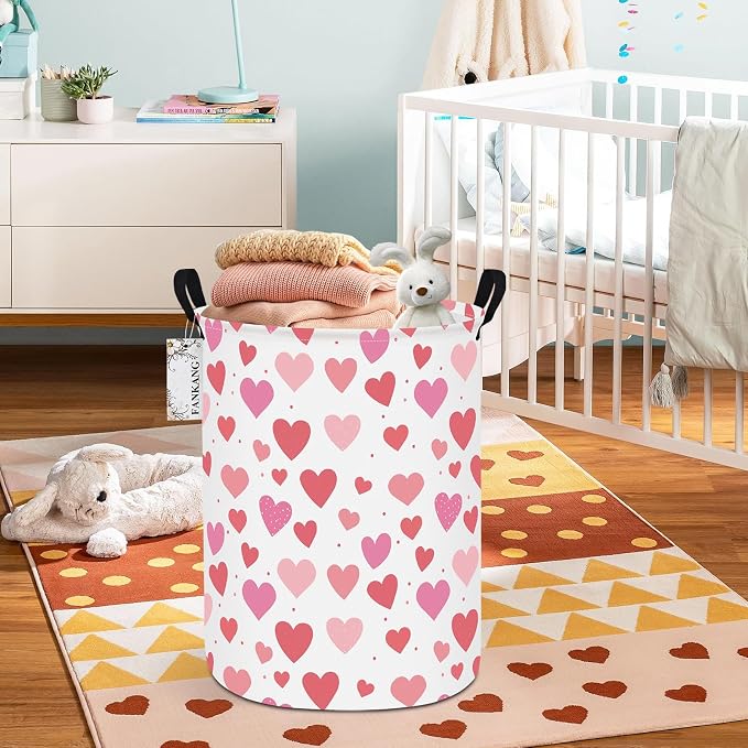Storage Bin Foldable Nursery Organizer Basket Hearts | Foldable with Waterproof PE Coating Organizer Bin for Kids Boys and Girls,Office,Bedroom,Clothes