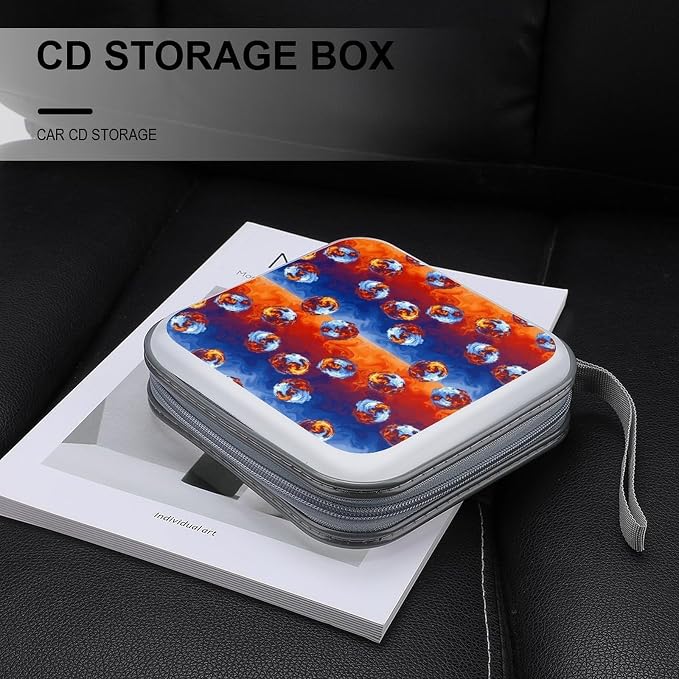 Hard Plastic CD/DVD Organizer Red Blue Ice Water Fire Flame, 40-Disc Storage Binder with Zipper, Portable Protective Case for Car Office