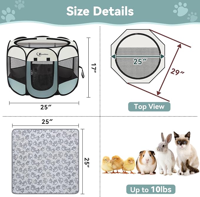 Sieidihit Dog Cat Playpen Tent Crate Cage with Blanket, Small Grey | Rest Zone for Recovering Pets New Pet Quarantine Room Portable Pop Up Easy to Set up lightweight dog Kennel with Carrying Bag