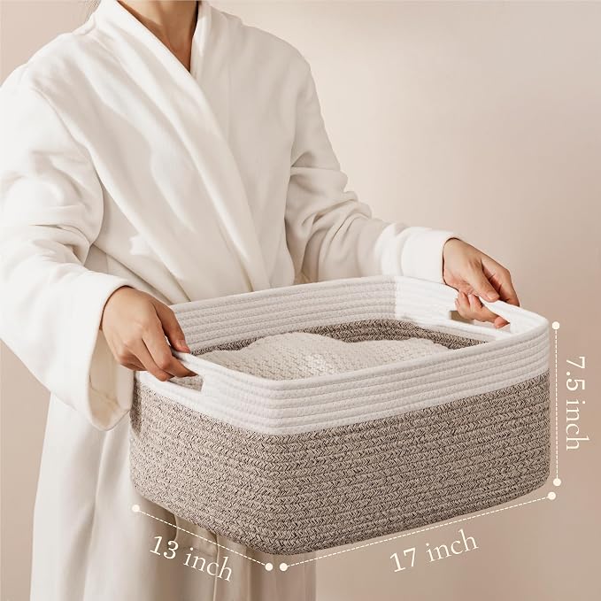 2 Pack Storage Baskets for Organizing, Large Woven Storage Basket, White&Brown