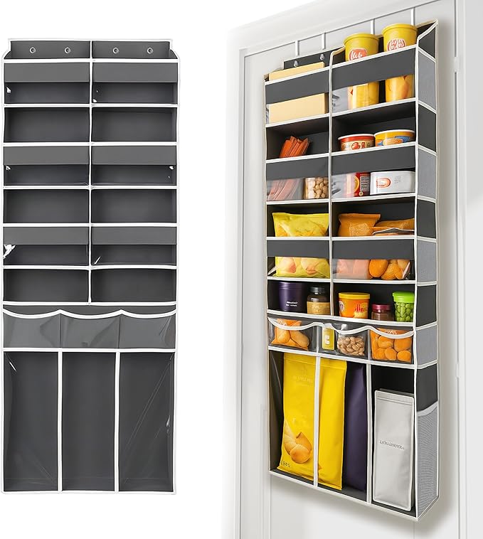 Extra Large Over The Door Organizer with Clear Pockets - 8 Compartments & XL Bottom Storage, Heavy-Duty Hanging Organizer for Bathroom, Bedroom, Closet (57 Inch Height).
