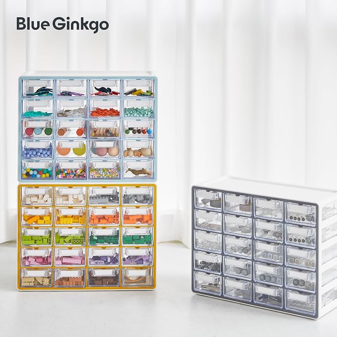 Blue Ginkgo 20-Drawer Storage Cabinet Organizer, Blue, Made in Korea | Stackable. Adjustable. Easy Visibility.