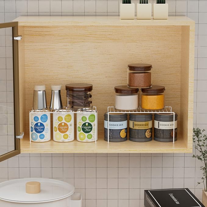Redrubbit 6 Pack(10.6 x 5.1 Inch) Cabinet Storage Shelf Rack, Rustproof Kitchen Counter and Cabinet Shelf, Small Storage Rack Organizer for Kitchen, Fridge, Bathroom, White