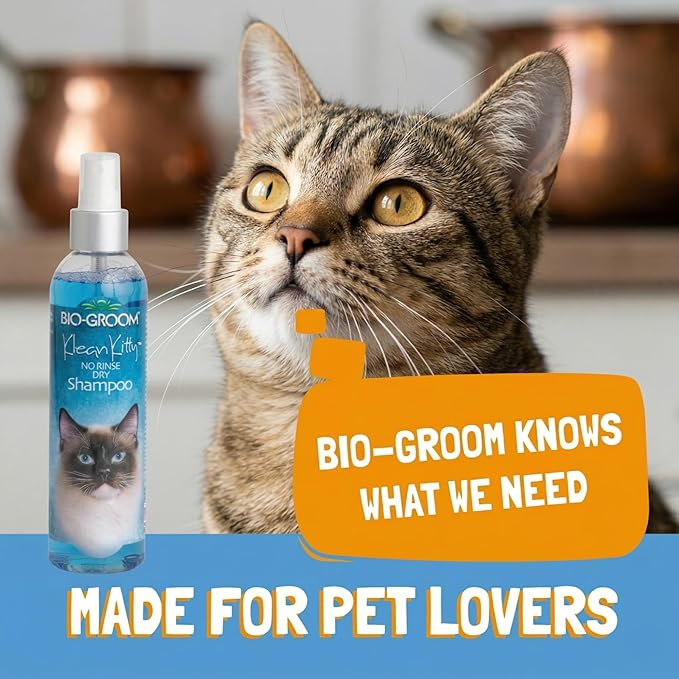 Bio-Groom Klean Kitty Waterless Shampoo for Cats – No-Rinse Formula, Kitten & Pet Grooming Spray, Cruelty-Free, Made in USA, 8 fl oz (1-Pack)
