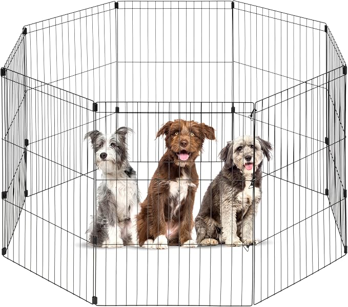 IRIS USA 8-Panel Exercise Pen, Heavy Duty, Black | Indoor Or Outdoor, Foldable Wire Frame, Coated Steel Bars, Durable Wire Design, Folds Flat