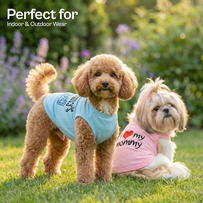 Parisian Pet 2 Pack Dog Shirts – 100% Cotton Shirts for Medium Dogs Boys – Sleeveless Mommy’s Love Dog Clothes – Breathable and Lightweight Pet Apparel - Stretchy Summer T Shirts for Dogs