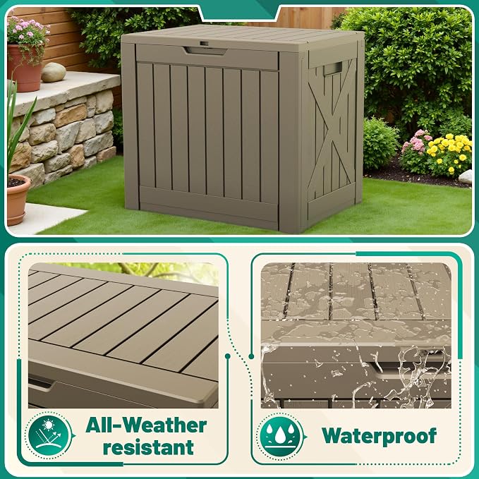 Devoko 40 Gallon Deck Box Lockable Outdoor Storage Box Waterproof for Patio | Weatherproof Use Indoors Outdoors, Holds Patio Cushions, Garden Tools & Pool Supplies, Easy 15-min assembly.
