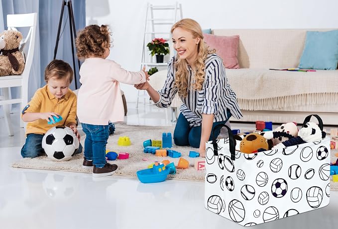 Kid Clothes Storage Basket Gift Shelf Basket Toy Storage Bin, Football Nursery Basket Organizer Box for With Handles for Room Deco Basketball