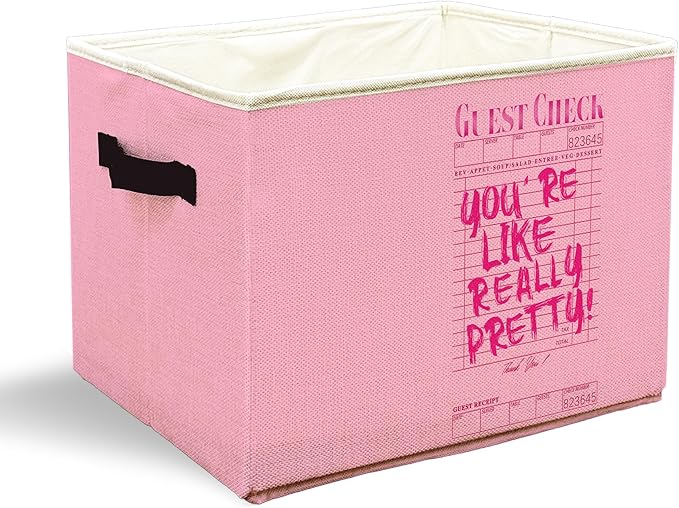 Trendy Preppy Y2k Pink Storage Bins with Handles, You're Like Really Pretty Guest Check Collapsible Laundry Basket Storage Box for Home Bedroom Bathroom Clothes Toys Books