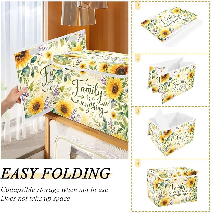 Sunflower Fabric Storage Bins with Lid Foldable Storage Boxes 40L Baskets | Foldable & Stackable, Flip Top Dust Guard, Reinforced Handles, Home & Bedroom, Clothes & Toys, Oxford Print Basket