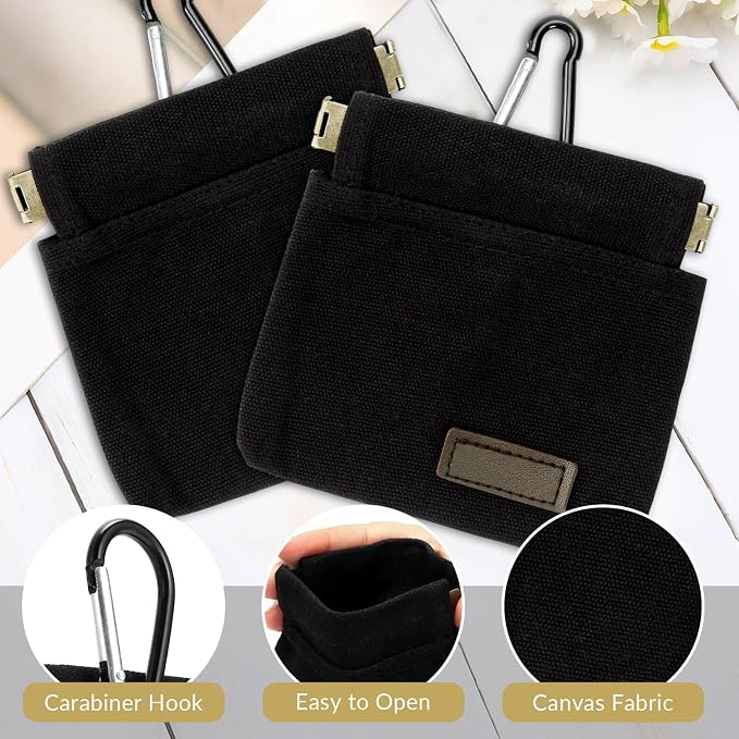 Dog Treat Pouch, Portable Auto Closing Dog Training Treat Bag with Carabiner, Hands Free Pocket Sized Snack Reward Pouch for Puppy Walking Travel Outdoor Use, Black