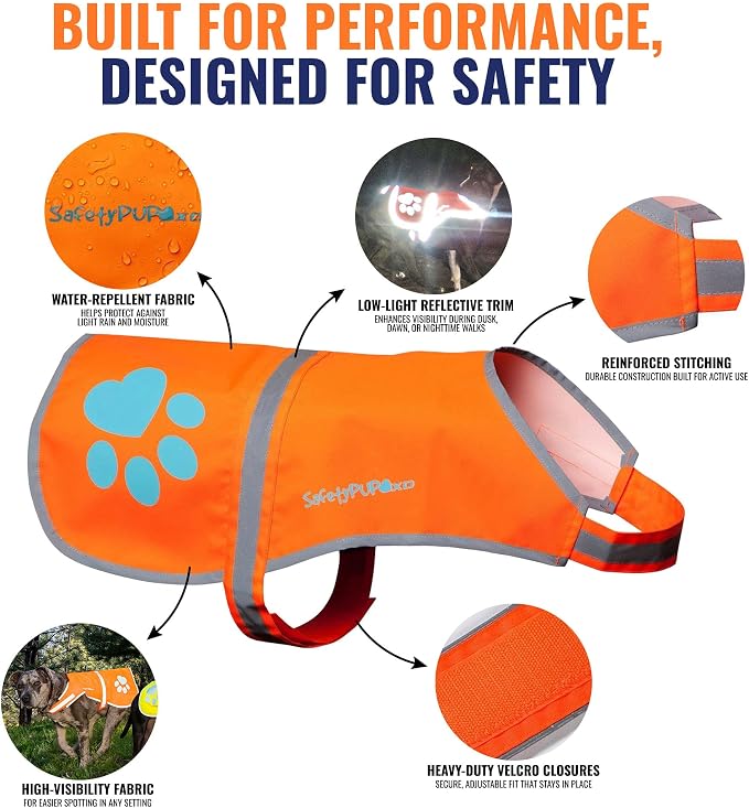 Blaze Orange Dog Vest. Reflective High Visibility in Hunting & Wooded Areas