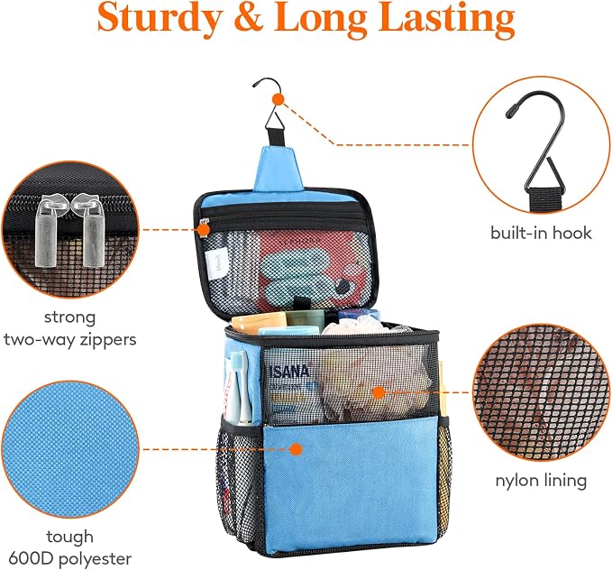 Lifewit Mesh Shower Caddy Bag Portable for College Dorm Room Essentials, Hanging Organizer Basket, Quick Dry Tote Bag for Camping, Bathroom, Beach, Travel, Medium, Blue | Portable, Quick Dry, College Dorm Room Essentials, Tote Bag for Toiletry, Bathroo...