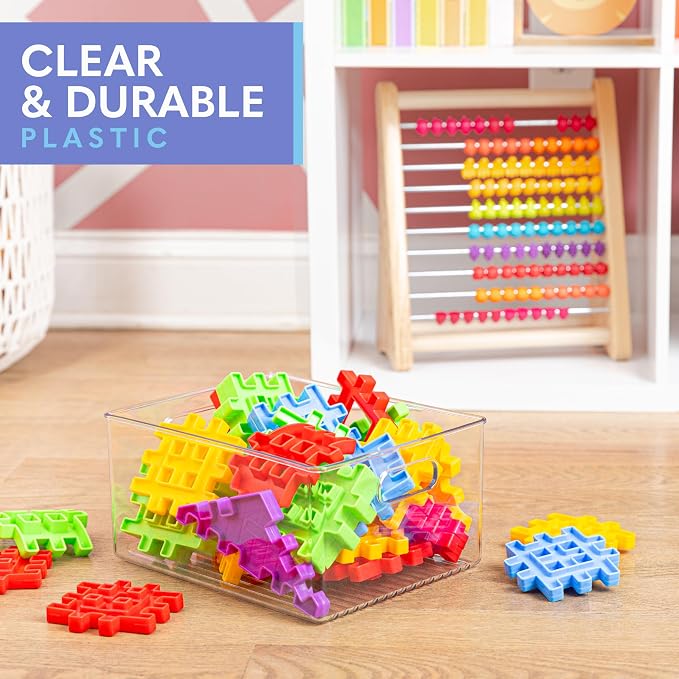 primebox Clear Plastic Organizer Bins with Handles for Home Organization. Storage Containers for Organizing Fridge, Freezer, Cabinet. Pantry, Great for Kitchen, Garage, Laundry Room. 10"x8"x5"