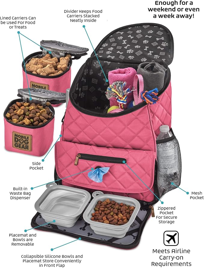 Mobile Dog Gear, Weekender Backpack, One Size, Meets Airline Regulations, Pink