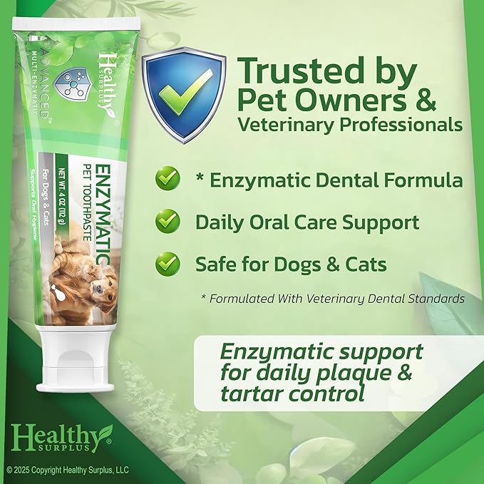 Healthy Surplus 4 Oz - Enzymatic Dog Toothpaste (Poultry - Chicken Flavor) for Dogs & Cats - Compare to Virbec CET - Fresh Breath, Plaque & Tartar Control - Advanced 5-Enzyme Pet Toothpaste