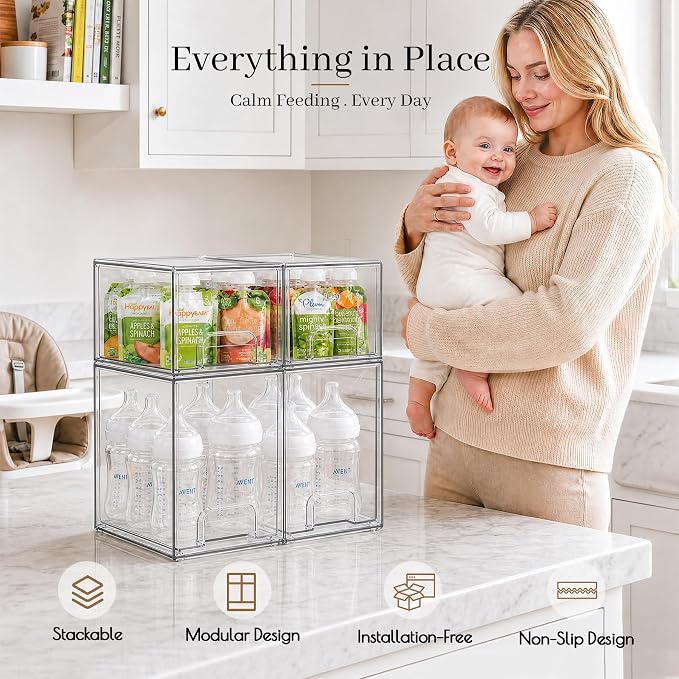 Clear Stackable Storage Drawers, Baby Bottle Organizer, Easily-Access Makeup Organizer, Durable Containers for Bathroom Countertop, Pantry and Medicine Cabinet Organizer