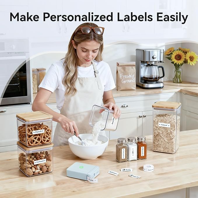 NIIMBOT D110 Mini Label Maker Machine with Tape for Home School, Blue | Portable Label Printer Bluetooth Thermal Sticker Labeler with Multiple Templates for Office Kitchen Jars Organization