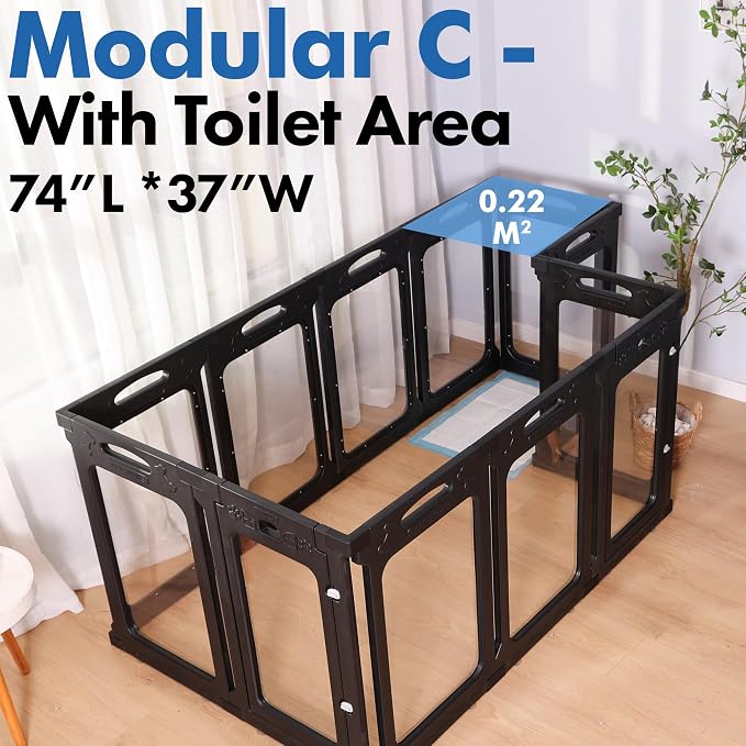 Clear Acrylic Indoor Dog Playpen, 30" H, 12 Panels, Black | Open View, Modern Home Fit, No Climbing Bars, Tool-Free Setup, For Puppies & Small Dogs
