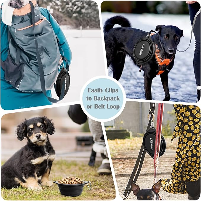 2 Pack Silicone No Spill Collapsible Travel Dog Feeding Bowls | Food-Grade Silicone, BPA Free, Travel Pet Bowls, with Carabiner Clip for Hiking, Durable & Quality, Dishwasher Safe