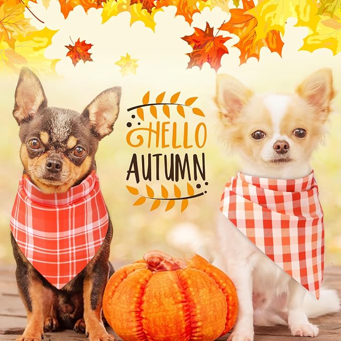 Abbylike 50 Pcs Fall Plaid Dog Bandanas Bulk, Autumn Gingham Pattern