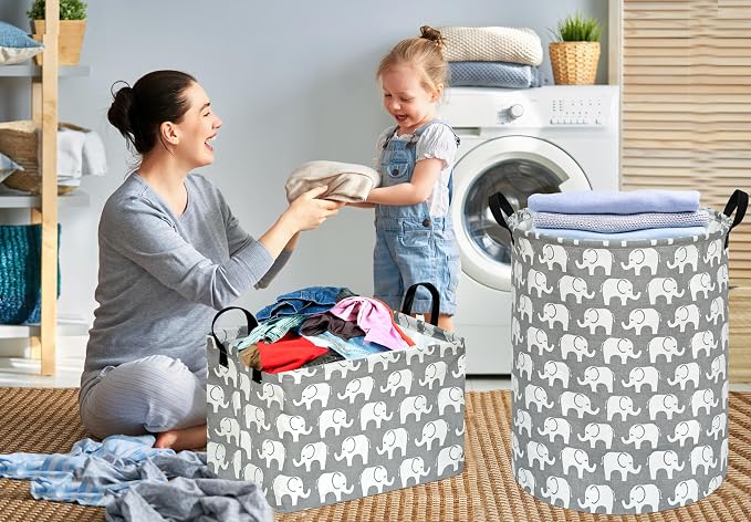 Kid Storage Basket Gift Shelf Basket Toy Storage Bin, Nursery Basket Organizer Box for Children Room Deco With Handles (Elephant)