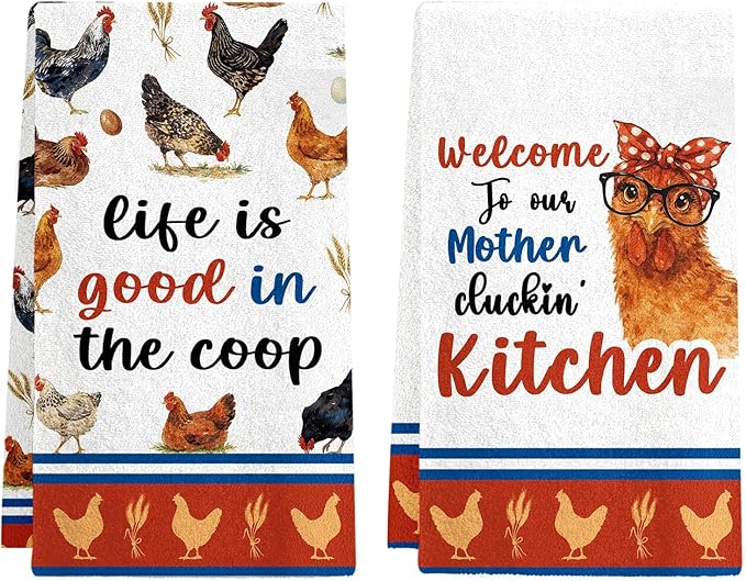Chicken Kitchen Towels, 2 Pcs Chicken Dish Towels, Rooster Dish Towels for Kitchen Drying Absorbent, Rooster Dish Towel Decor Dishcloths Funny Cute Housewarming Gifts for Women