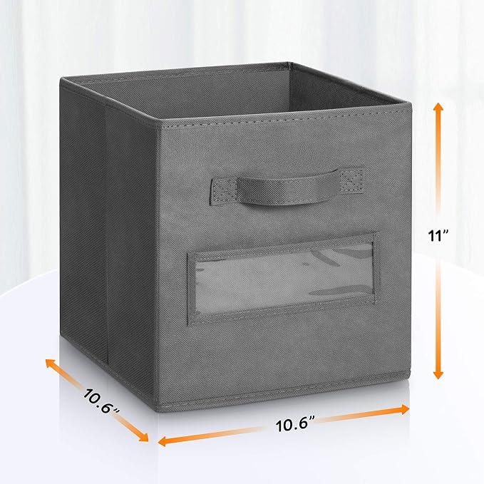 11 Inch Storage Cube,Storage bin (Set of 10) Foldable Fabric Cube Storage Bins with 10 Labels Window Cards & a Pen,Baskets Containers for Shelves,Closet Organizers Box for Home & Office,Gray
