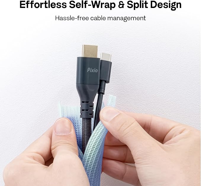 Pixio 10FT Tubing Cable Sleeve – Blue 1/2 inch Flexible Cable Management Sleeve for PC, Gaming, TV & Office, Wire Organizer for Desk Cable Cleanup