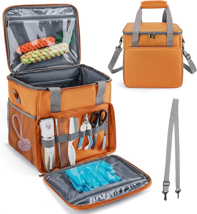 SMYV Pet Grooming Bag for Dog Grooming Supplies, Dog Tote Travel Bag for Pets Grooming Tools Kit Accessories - Orange