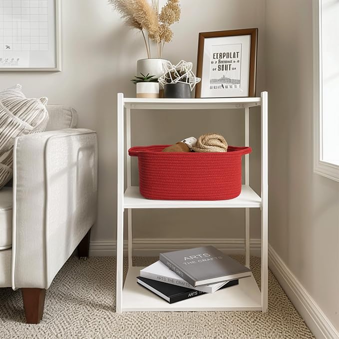 MEGASKET Red Woven Basket, 13.5” x 10” x 6” Red Empty Gift Basket to Fill, Decorative Cotton Rope Storage Bin for Organizing, Cute Baby Nursery Organizer, Rectangle Dog Toy Bin, Room Decor