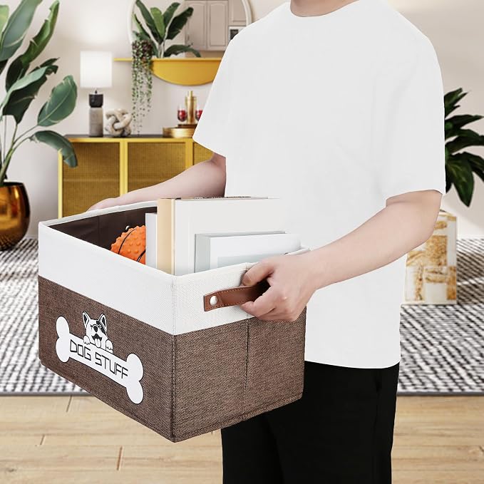Collapsible Box, Dog Toy Basket, Storage Bin for Pet Accessories | Fabric Storage with Handle, Organizer for Living Room, Coffee