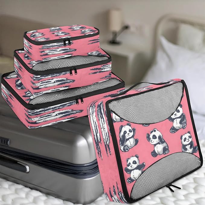 Packing Cubes for Travel, Animals Pandas Travel Luggage Packing Organizers for Women Men, Large Custom Toiletries Bag for Cosmetics Toiletries, Cartoon Panda