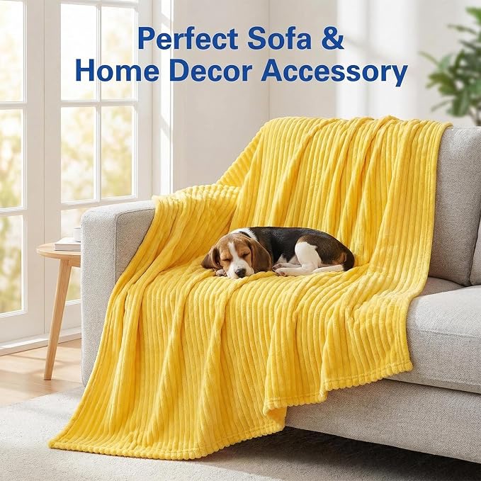 Yellow Dog Blanket, Emotional Support Blanket Yellows for Dogs, 1.5cm (0.6in) Wide Wavy Design, Soft Polyester Pet Throw for Couch Bed Crate Travel, Multiple Sizes (Blue, 100 * 150cm/39.37 * 59.05in)