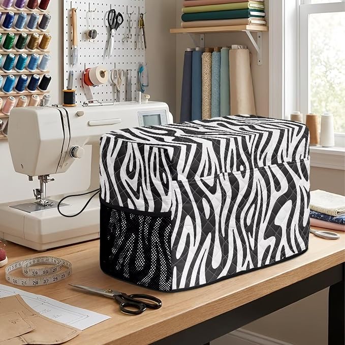 Sewing Machine Cover Polyester Febric Classic Zebra Texture Print | Dust Pet Hair Protection,Quilting Design,Fits Standard Singer,Brother Janome Machines,Protecting Decorating Your Sewing Space