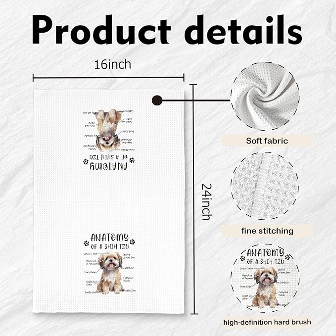 Funny Shih Tzu Kitchen Towels - Gifts for Dog Lovers, Hand Dish Towels, Anatomy Tea Towel, Room Decor for Home Kitchen Bathroom