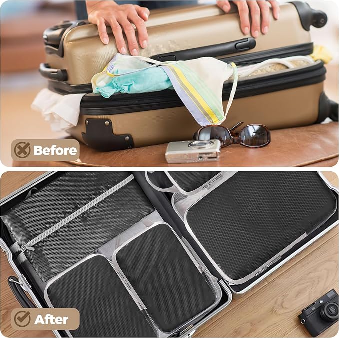 LANSKLBD 6/8 Set Packing Cubes for Suitcases Travel Luggage Packing Organizers,Travel Accessories Essentials Luggage Organizer with Shoe/Tioletry/Laundry Bag (Black-1, 4 set)