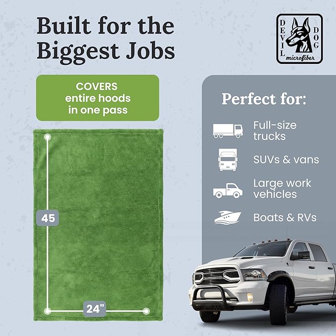 XL Car Drying Towel for Trucks – 1200 GSM Twisted Loop Microfiber, 24" x 45" Edgeless, Scratch-Free