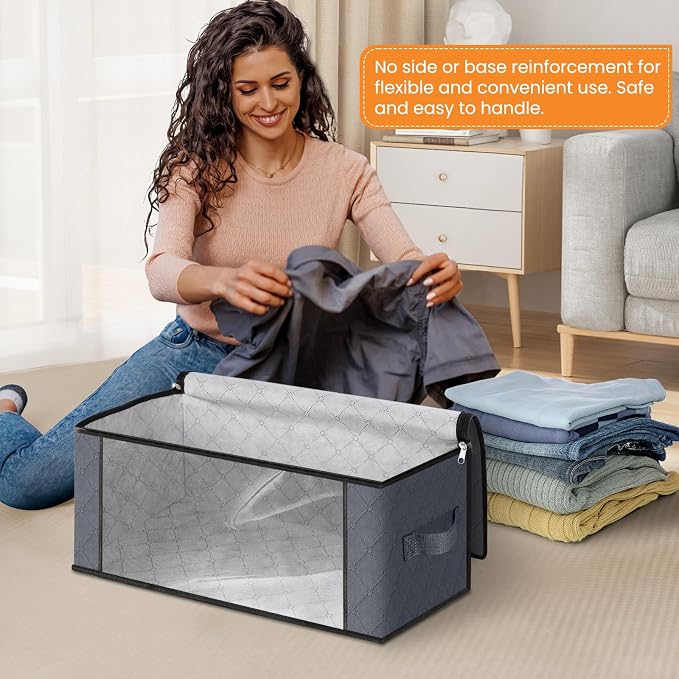35L Closet Organizers, Foldable Under Bed Storage Containers | Storage Bags with Zippers,Window and Handles for Organizing Bedroom, Closet, Clothing,Organization with Handle