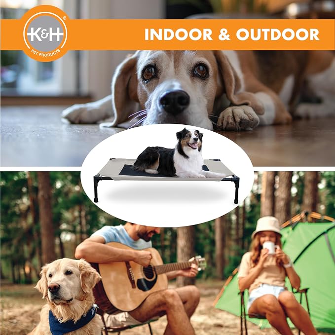 K&H Outdoor Elevated Dog Bed, Cooling Raised Dog Bed, Large 42x30in, Taupe | Pet Cot for Medium & Large Pets, Breathable Mesh Center Hammock Design, Indoor/Outdoor Washable Cover, 42x30in