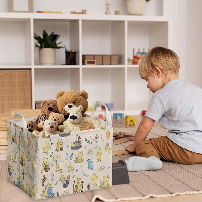 Winnie baby Stuff，Winnie Storage Nursery Basket, Large squarecanvas Laundry Hamper With A Waterproof PECoating, Foldable, Bathroom and Bedroom SetClothes ,Toys Bin, Baby Nursery HamperDecor