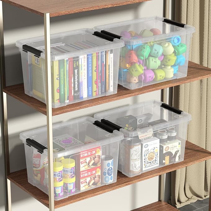 24 Quart Stackable Clear Latching Bin with Lid and Wheel, 6-Pack | Plastic Organization Boxes with Lids