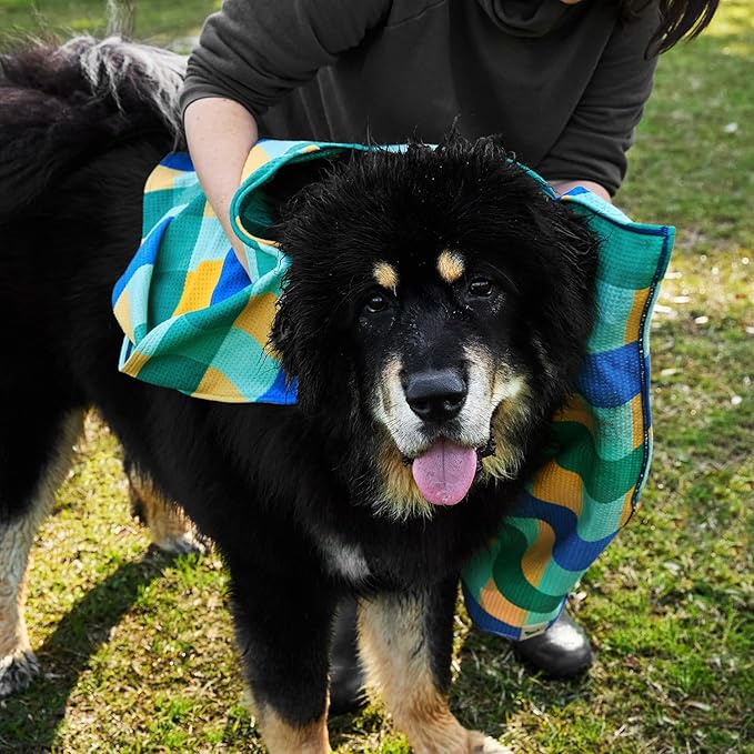 Dock & Bay Pet Towel - Super Absorbent & Quick Drying Dog Towels with Bag - 100% Recycled - Puppy Plaid, Large (120x70cm, 47x27)