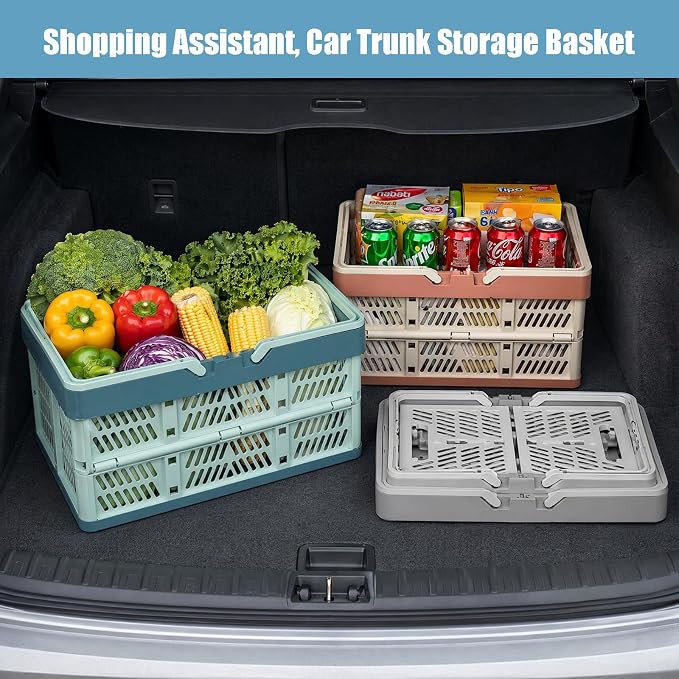 Collapsible Storage Crate with Handles, 20L Foldable Plastic Basket, Organizer Container (Light gray, M)